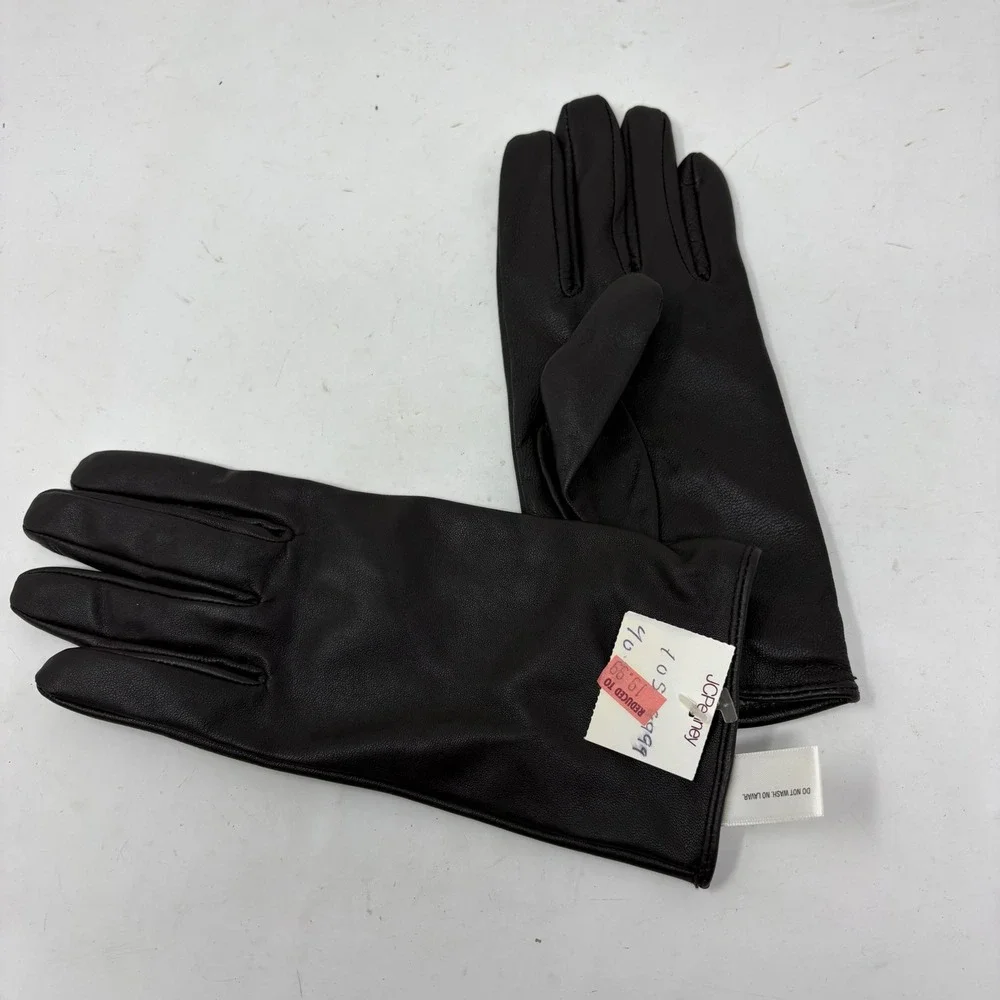 Worthington Womens Brown Leather Gloves Acrylic Lined Winter Size Large New